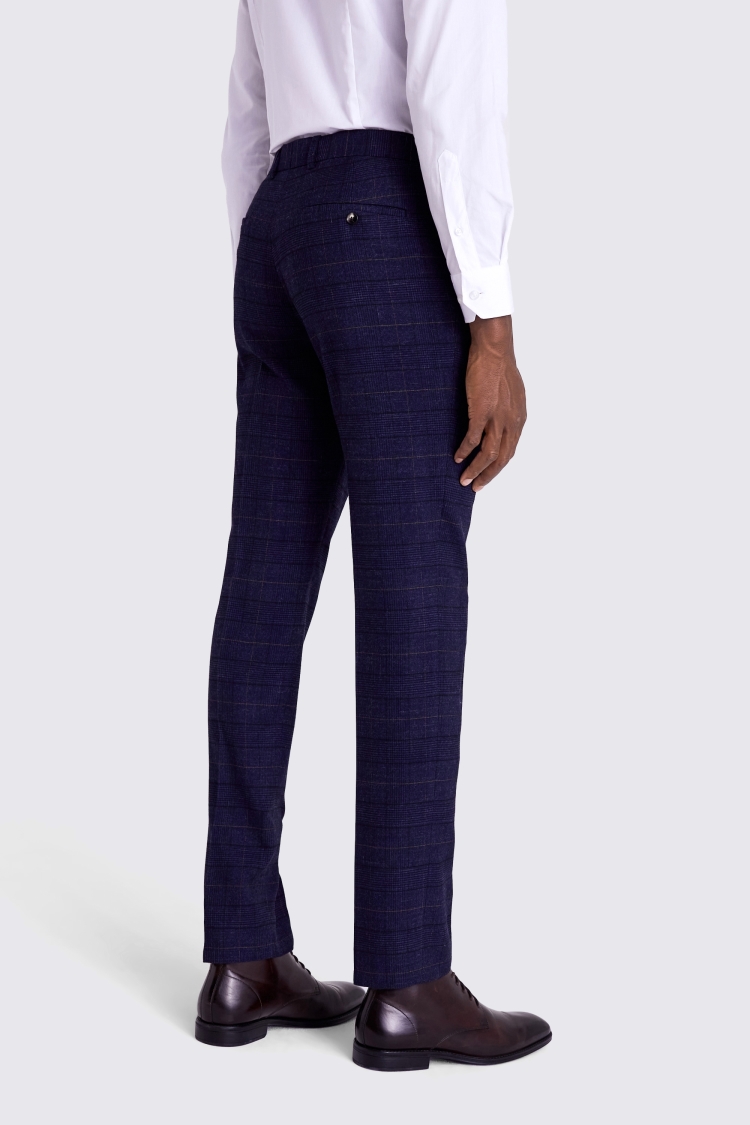 Slim Fit Navy Black Check Trousers